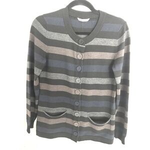 Optimum Merino Wool Striped Cardigan Sweater Womens Small Black Blue New Zealand